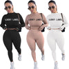 Letter O-neck Full Sleeve 2 Piece Set for Women Skinny Sweatsuit