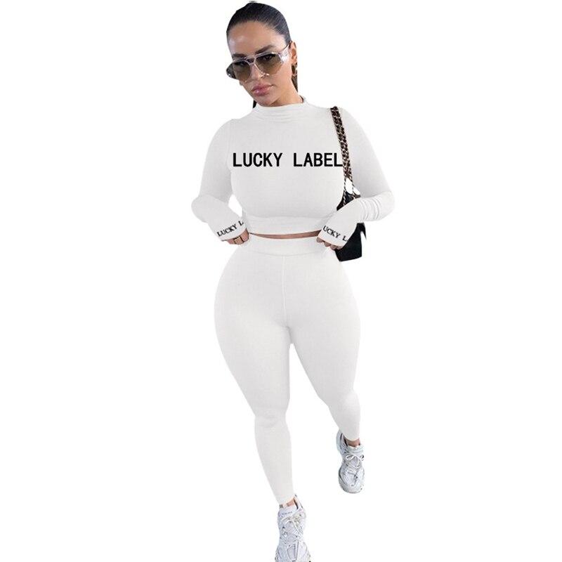 Letter O-neck Full Sleeve 2 Piece Set for Women Skinny Sweatsuit