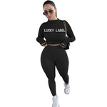 Letter O-neck Full Sleeve 2 Piece Set for Women Skinny Sweatsuit