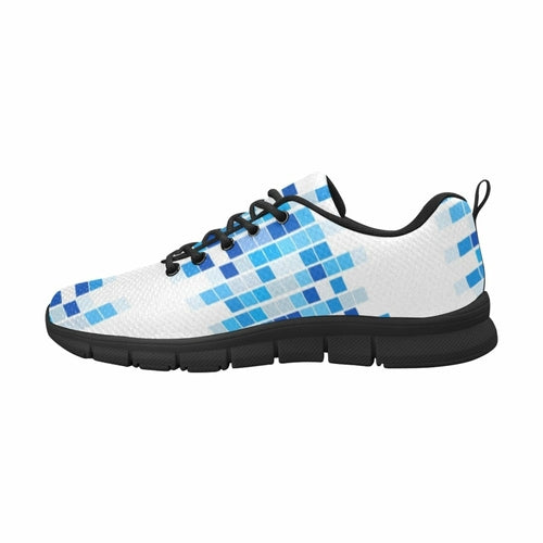 Sneakers For Women, Blue And White Mosaic Print - Running Shoes