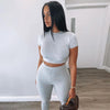 Women Solid Crop Top and Leggings Sports Two-piece Set