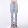 Thick Stacked Sweatpants For Woomen Drawstring High Waisted Trousers